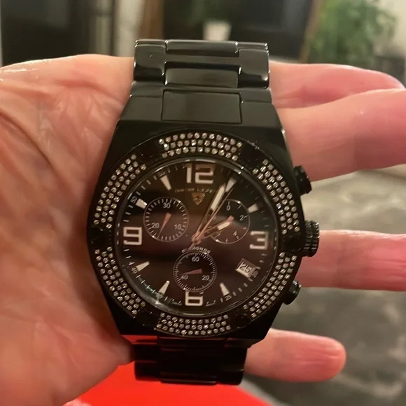 🌟🌟HOST PICK🌟🌟Swiss Legend Black Chronograph Watch with Diamonds